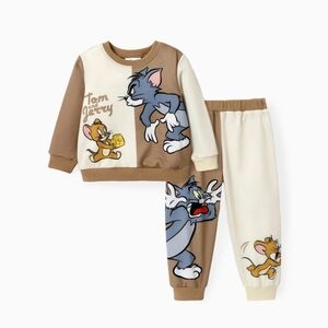 Tom and Jerry Toddler Boy Colorblock Character Print Long-sleeve Top and Pants
